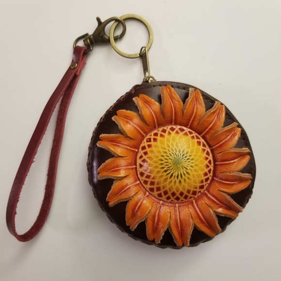 Handmade Sunflower Leather Coin Purse - Picture 2 of 6